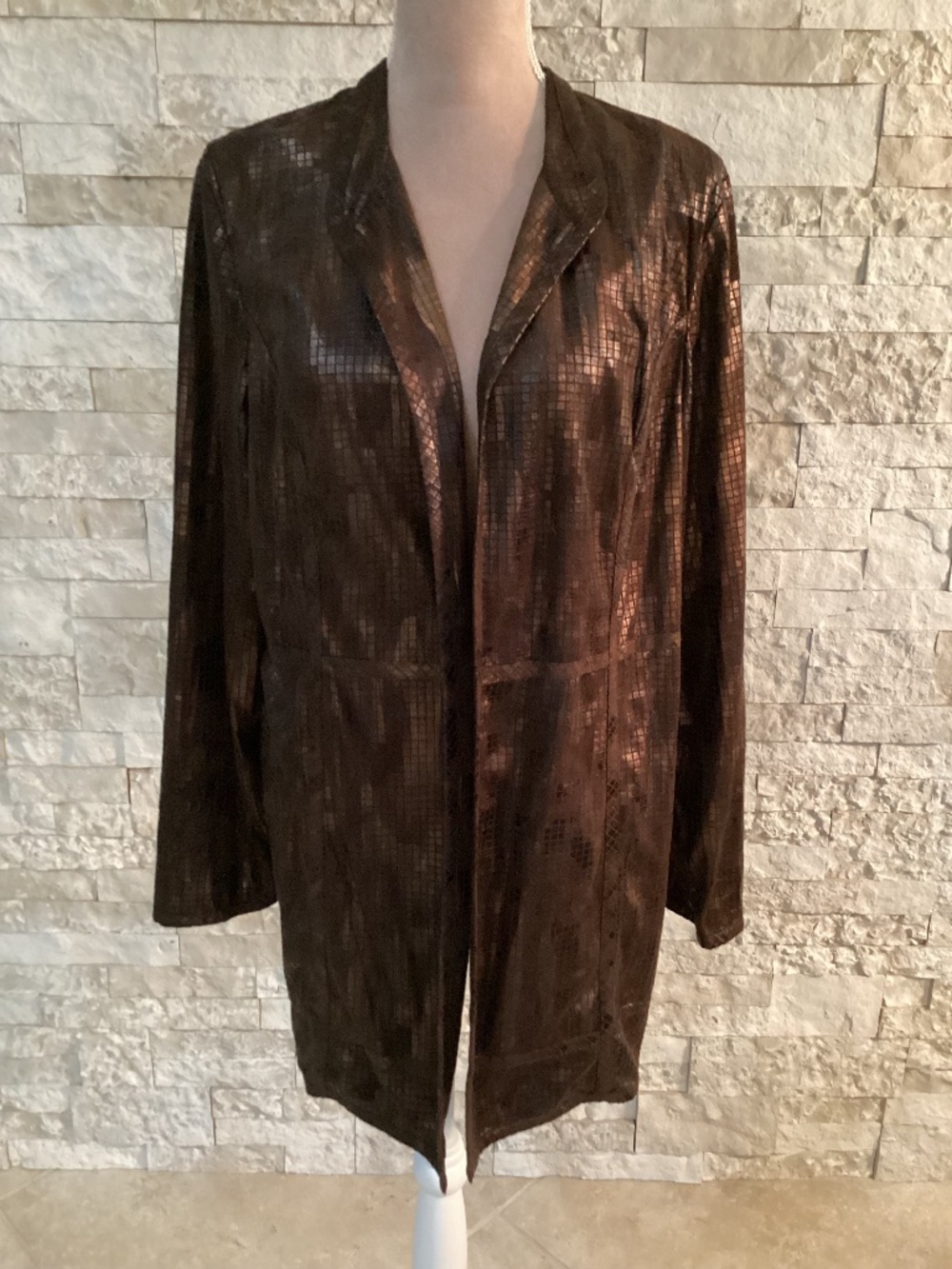 Chico's Travelers Collection Metallic Bronze Brown Open Front Cardigan (NWT)